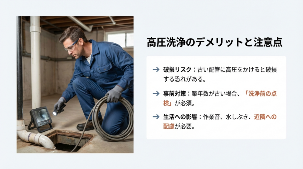 排水管の高圧洗浄でのデメリット