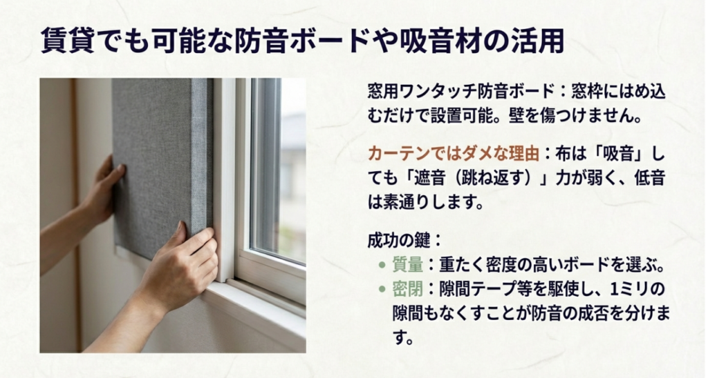賃貸でも可能な防音ボードや吸音材の活用