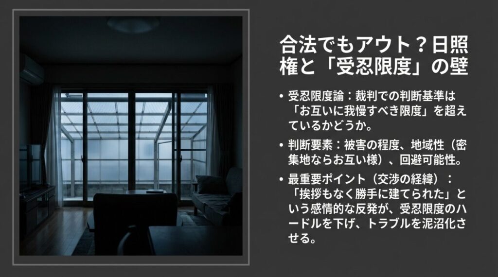 隣家の日当たりが悪くなる受忍限度の考え方
