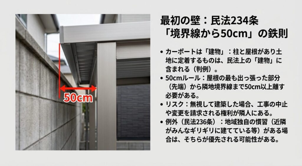 民法234条の距離制限と境界線50cmのルール