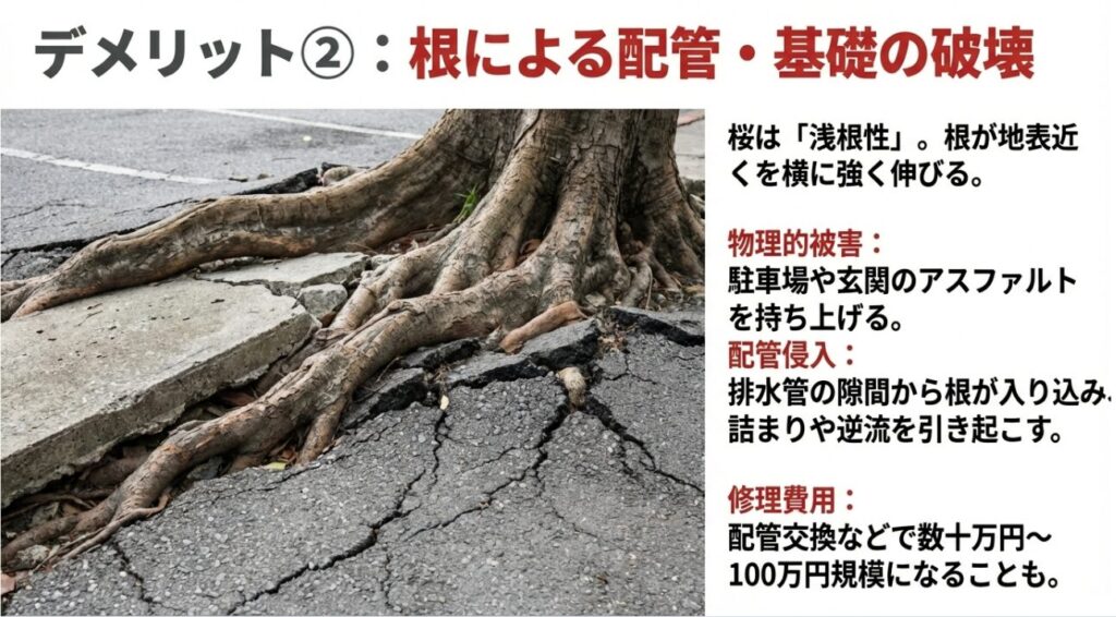 桜の根が配管や基礎を壊すリスク