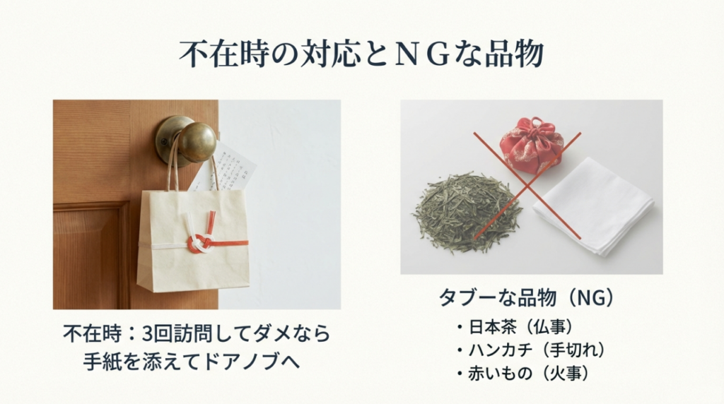 相手が不在の時の対応と贈ってはいけないタブーな品物を解説