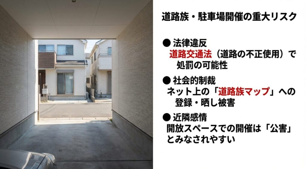 道路族や駐車場での開催が招くリスク