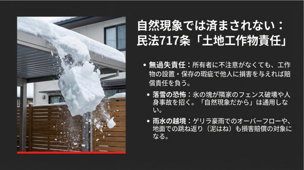 屋根からの落雪や雨水の越境による実害