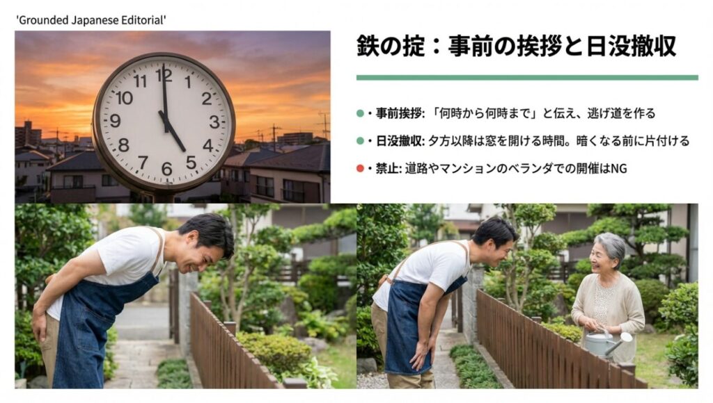 近隣トラブルを避ける実施時間と挨拶