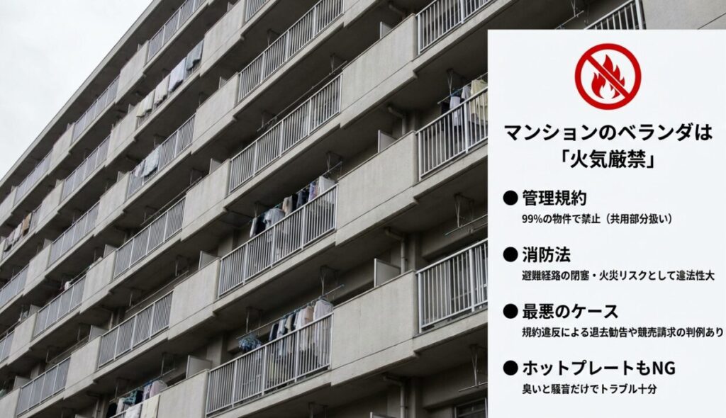 マンションのベランダでの火気の取り扱いは原則禁止