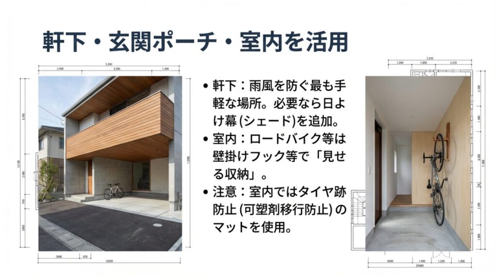 玄関や軒下を活用するレイアウト