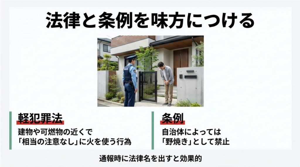 迷惑防止条例や軽犯罪法での取り締まり