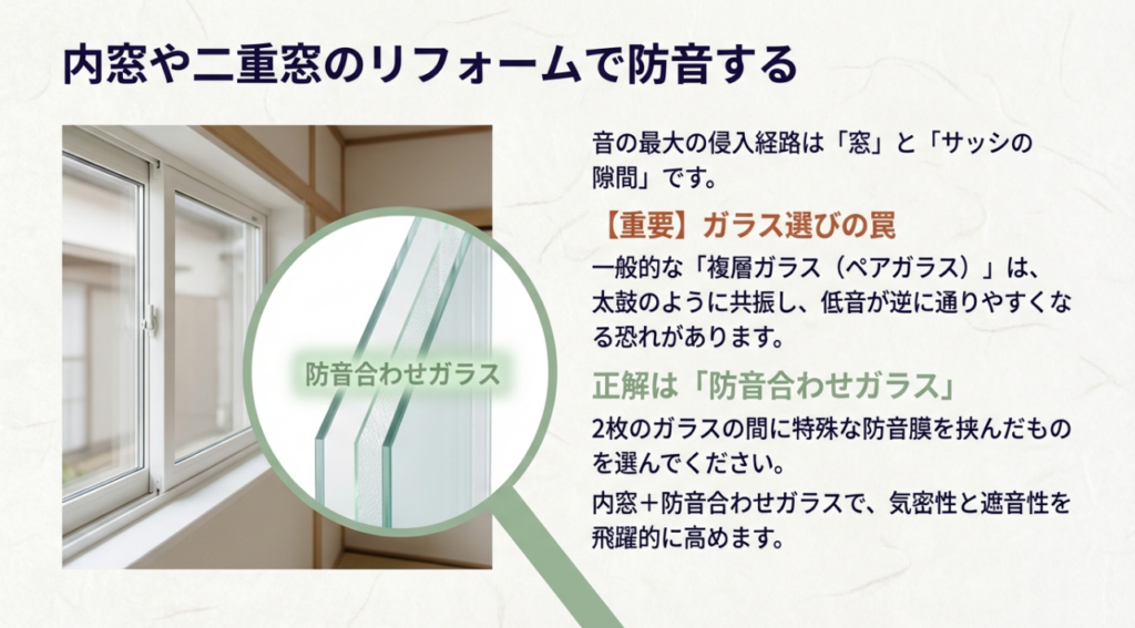 内窓や二重窓のリフォームで防音する