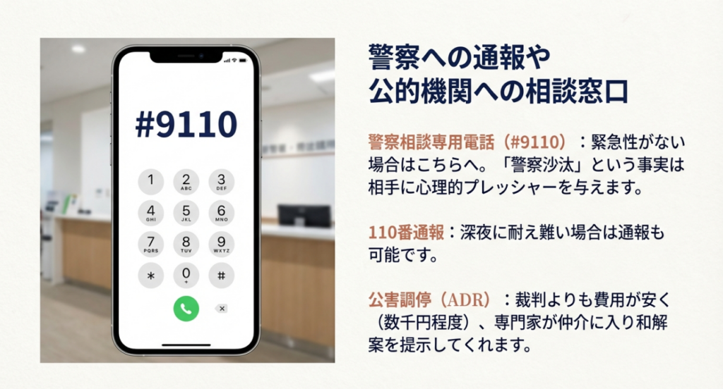 警察への通報や公的機関への相談窓口